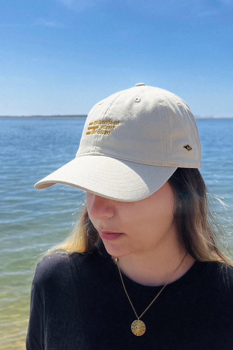 MANIFEST YOUR DREAM Cap ✸ Beige + Old Gold